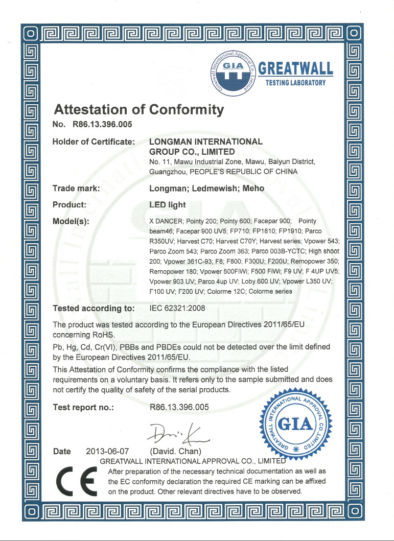 RoHS certificate number R86.13.396.005