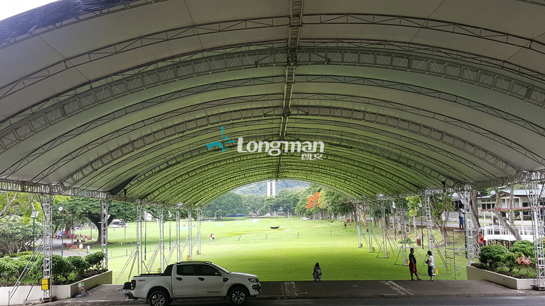 菲律宾客户使用铝合金用于户外活动，尺寸是75*25*8米。